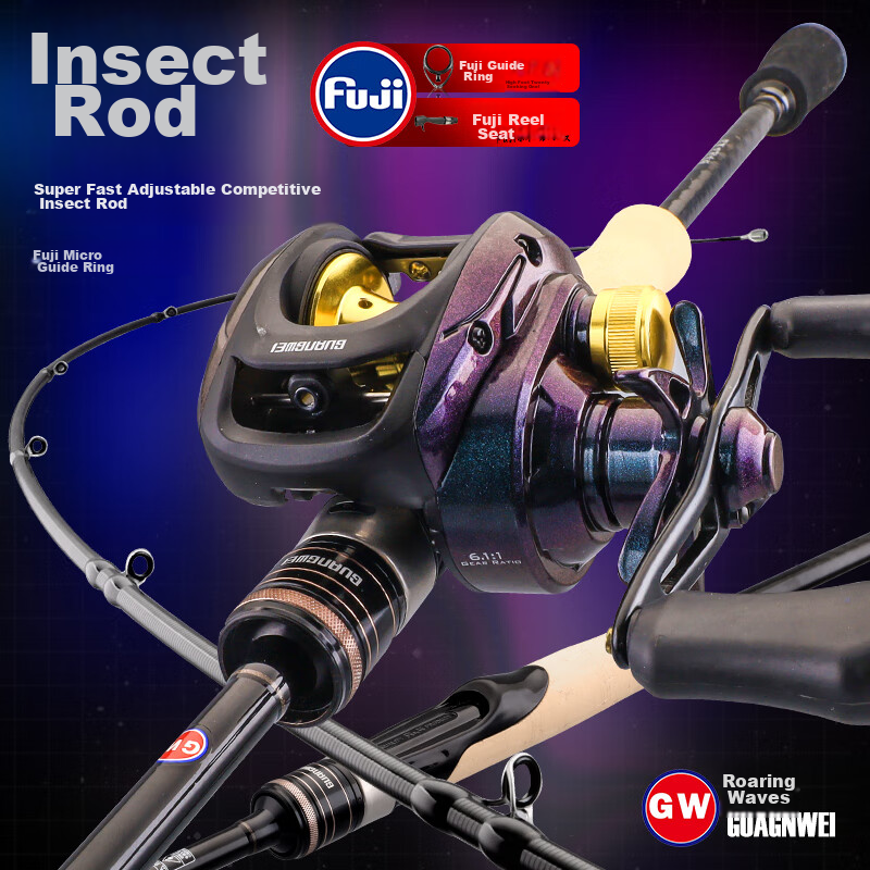 GW Xiaolang Lure Rod with Pistol Grip, 1.95m ML Action, Right-Handed Baitcasting Reel, Fuji A-Ring Fishing Rod for Mandarin Fish And Topmouth Culter