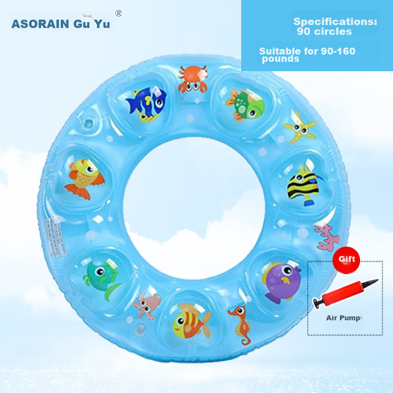 ASORAIN Thickened Double Air Chamber Crystal Swimming Ring, Inflatable Life Buoy for Adults And Children, Surfing And Water Play, Size 90 for Adults