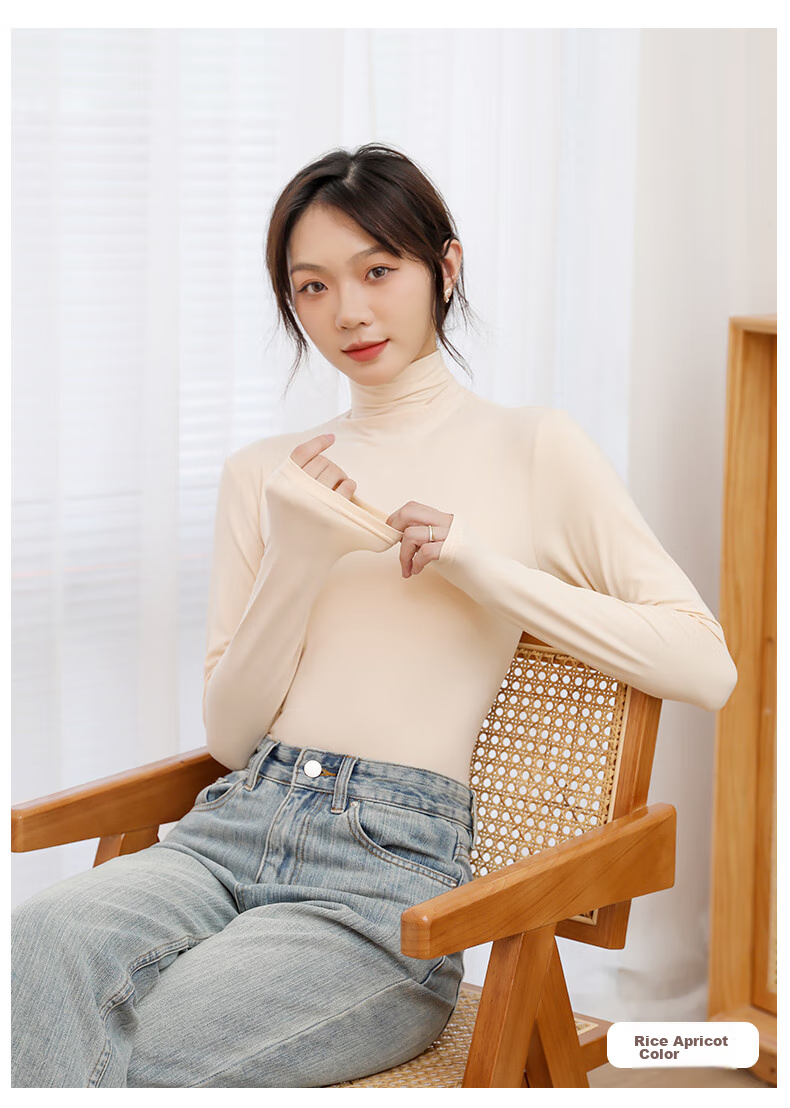 XUEXIMAN Women's Base Layer, Autumn And Winter Semi-Turtleneck Undershirt, High-Elastic Slim-Fit, Slimming Inner Wear, Solid Color Versatile Long-Sleeve Undergarment 18