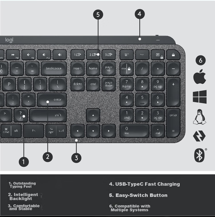 Logitech MX KEYS Professional Series High-Performance Business Keyboard Bluetooth Ultra-Thin Premium Office Keyboard Dark Gray [Bulk Purchase Discount] 11