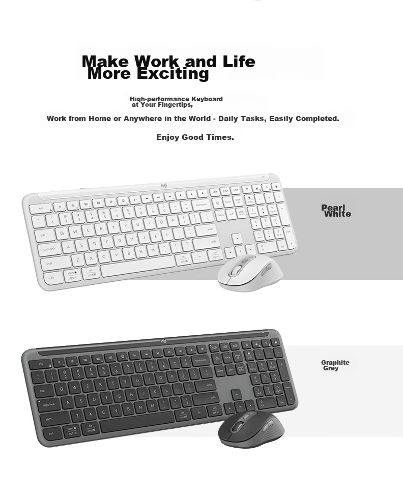 Logitech MK950 Bluetooth Keyboard And Mouse Combo, Premium Series, Office Keyboard And Mouse Set, Wireless Keyboard And Mouse Set, Portable Ultra-Thin Keyboard And Mouse Combo, White 2