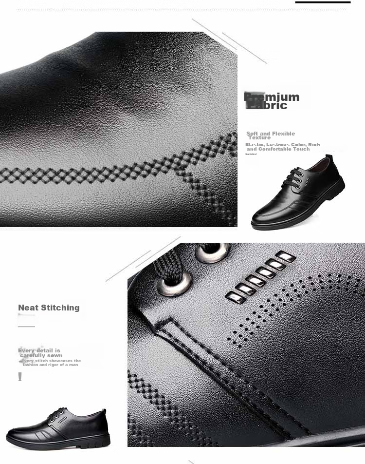 BEIOUTU Leather Shoes for Men, British Style Business Casual Lace-Up Round Toe Comfortable Formal Men's Shoes 7118 Black Size 39 5