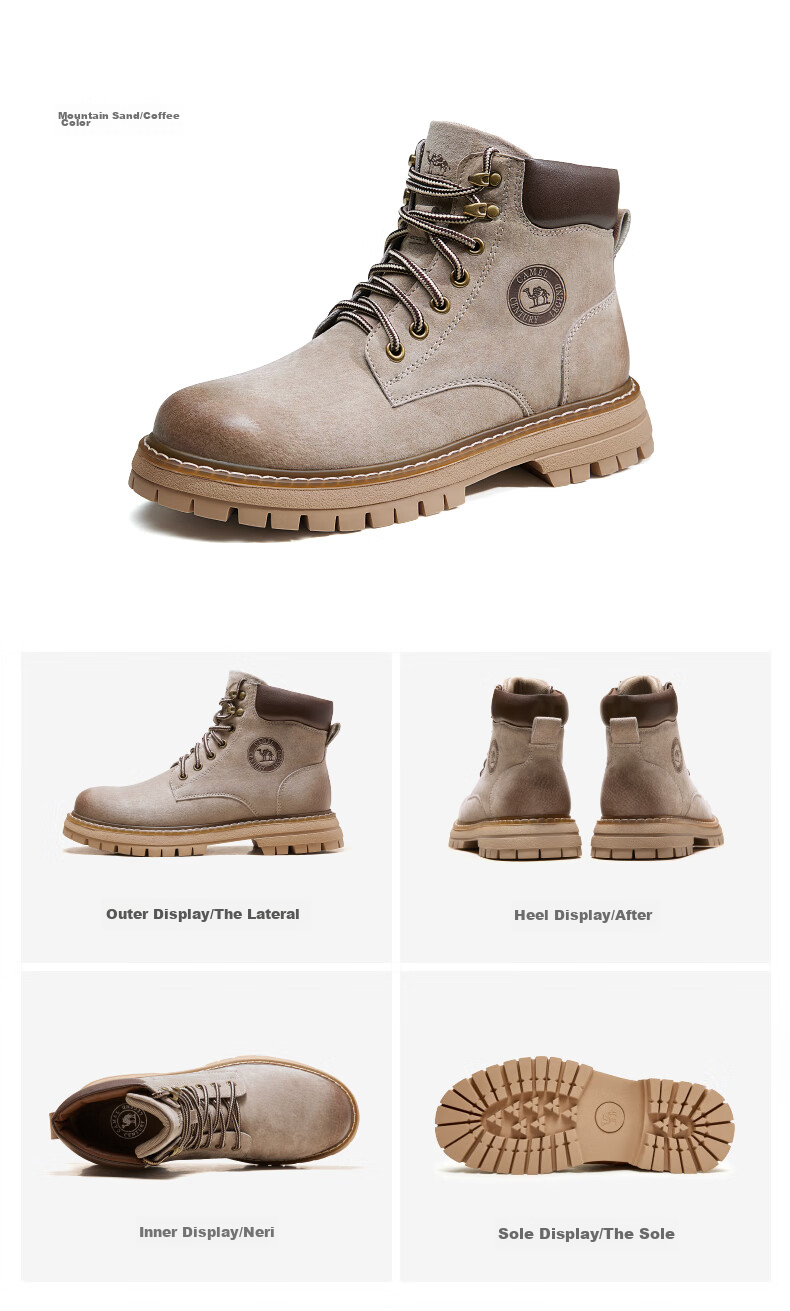 CAMEL Wang Junkai's Matching High-Top Outdoor Work Boots for Men, G15W136025, Desert Yellow, Size 43 21