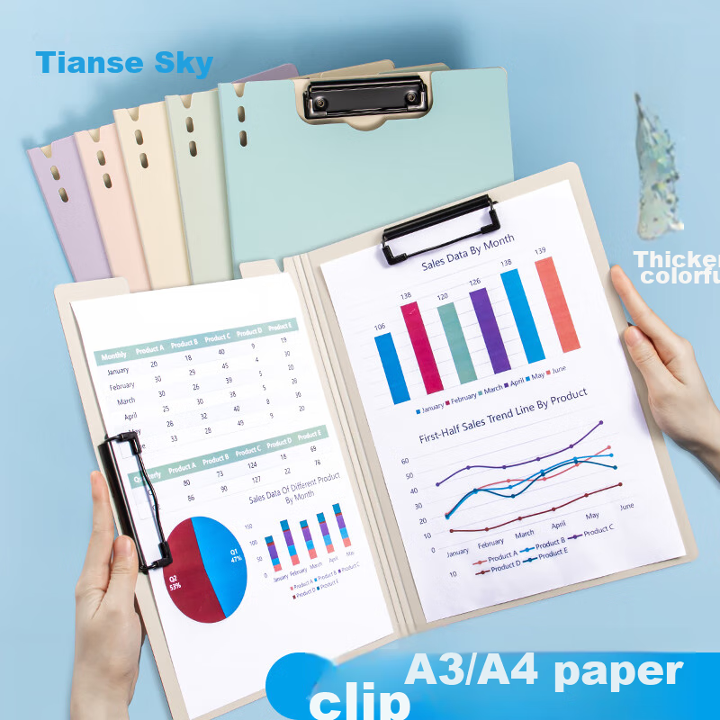 TIANSE A4 File Folder Clipboard, Double Clipboard Meeting Folder Secretary Folder Document Folder Exam Paper Folder Signature Contract Presentation Folder, Office Supplies, TS-10007, Smoky Pink
