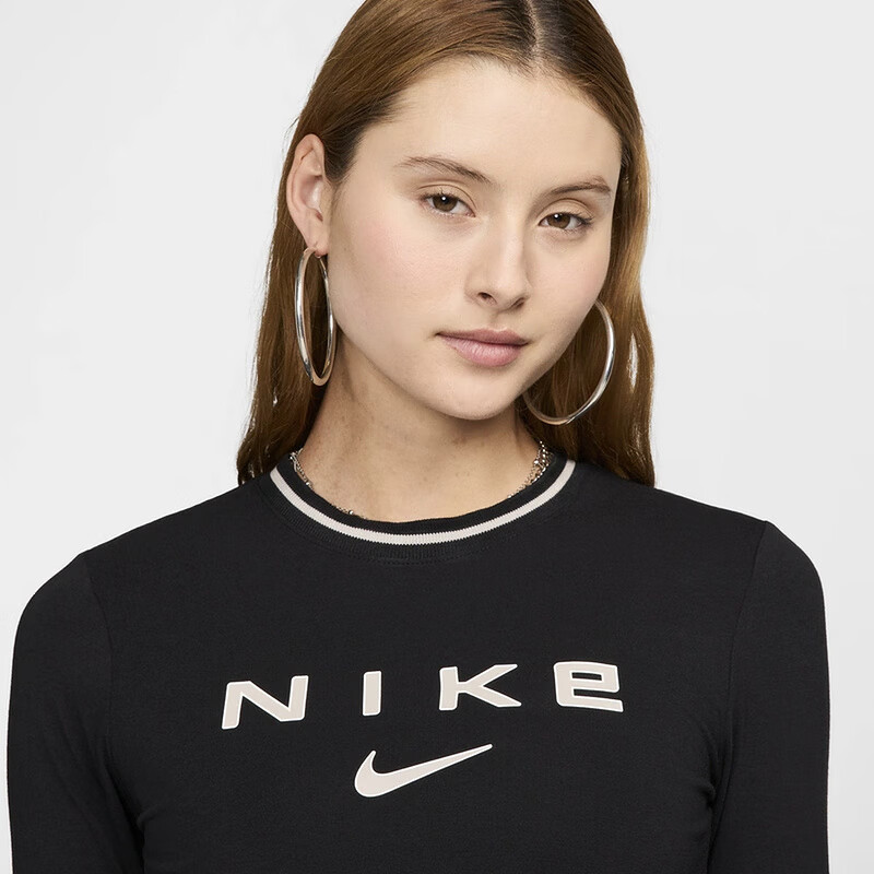 NIKE Spring And Summer Women's Long-Sleeve Round Neck T-Shirt, Sports Casual, Fitted Top FZ2859-100 White M 8