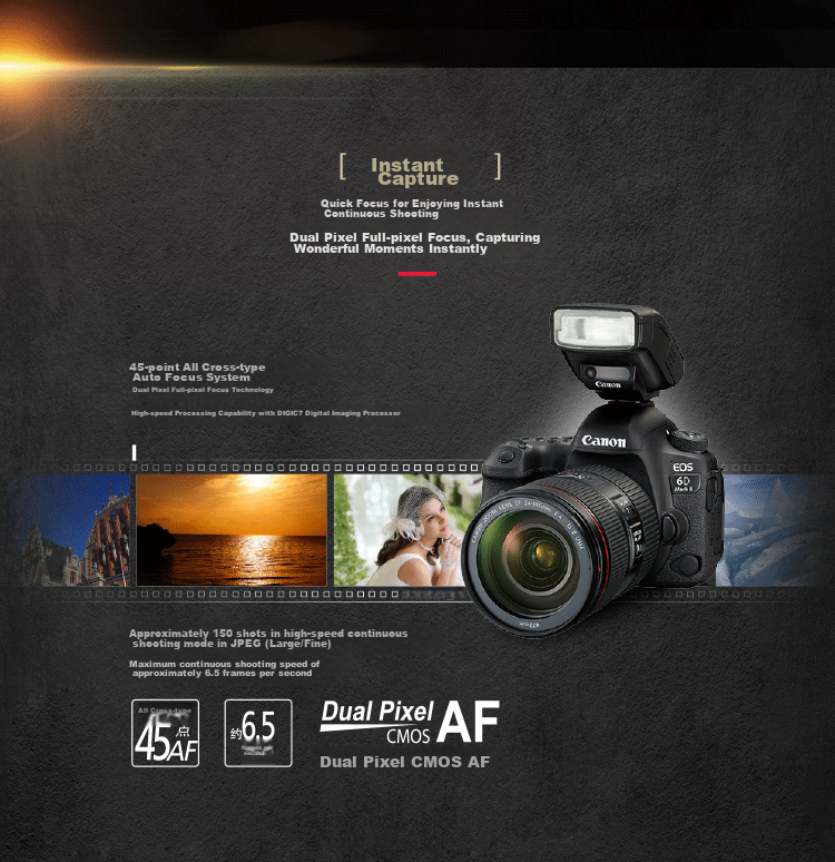 Canon [Official Flagship] 6D2 Professional Full-Frame DSLR Camera, 4K Time-Lapse Short Film, High-Definition Portrait Shooting, 6D Second Generation Canon Vintage DSLR Camera Body 6