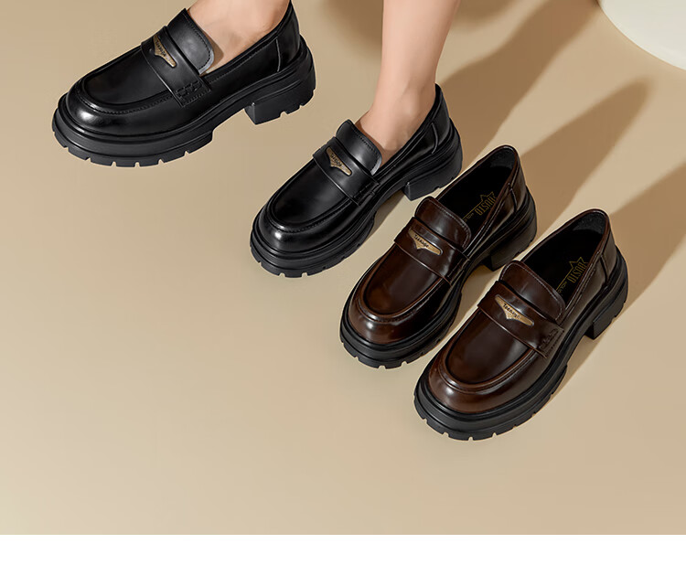 Dusto Thick-Soled Loafers for Women, 2026 New Spring Collection, British Style Versatile Black Leather Shoes, Commuter Flats 9