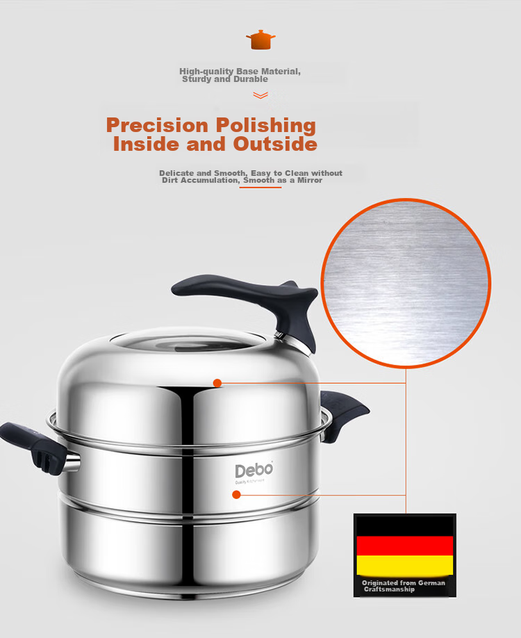 Debo Tang Steamer Pot, 304 Stainless Steel, Two-Layer Steamer Pot, Compatible with Induction Cookers, Wokeli 30cm 9