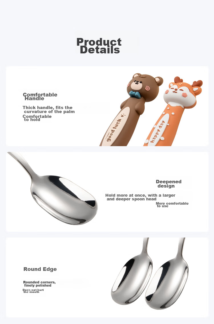 JD Original Spoon, Soup And Rice Spoon, 316 Stainless Steel Tableware, Cartoon Children's Spoons, Antibacterial And Rust-Resistant, Set of 2 7