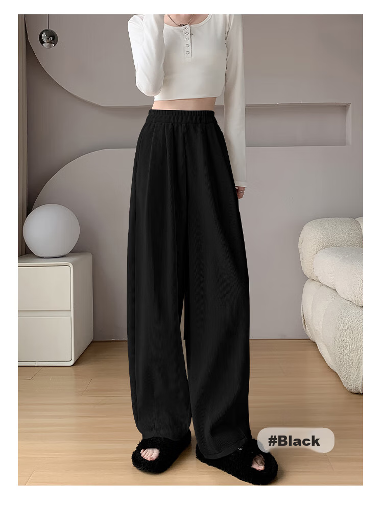 Yishangmei Loose Wide-Leg Pants for Women, Autumn And Winter New Style, Fleece-Lined Thickened Chenille Floor-Length Straight Casual Cotton Pants 16