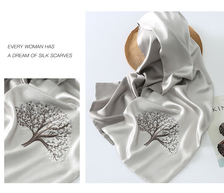 Shanghaigushi Silk Scarf for Women, Double-Layer Embroidery, 100% Mulberry Silk, Gift Box for Mom on Mid-Autumn Festival, Birthday Present, Purple And White 19