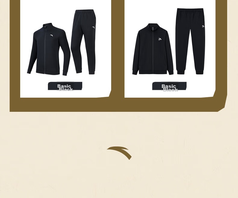 Anta Men's Fleece-Lined Sports Set Spring Windproof Stand Collar Zip-Up Jacket and Pants Sportswear Casual Pants 14