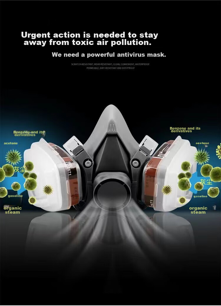 Andatong Gas Mask, Industrial Dust Mask for Chemical Protection, Formaldehyde Paint Activated Carbon Protective Mask, 7-Piece Set with Goggles Included 3