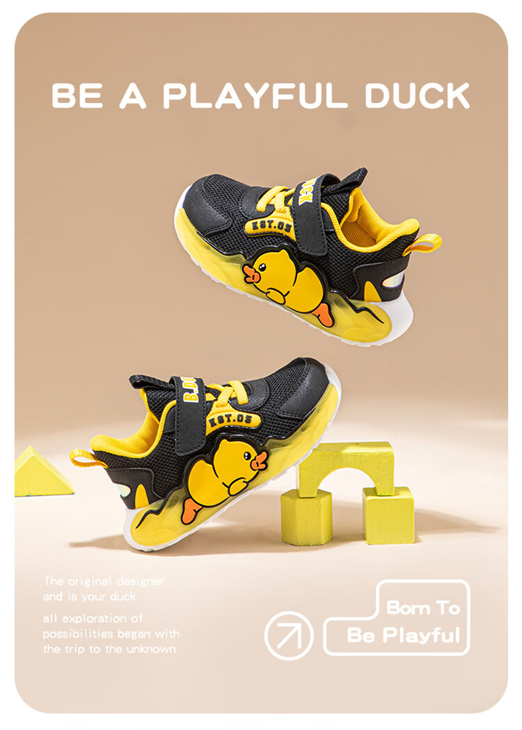 B.Duck Children's Sports Shoes for Boys And Girls, Autumn Wear-Resistant Shock-Absorbing Lightweight Baby Shoes 3901 Black Size 23 8