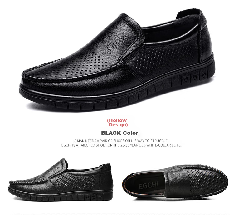 EGCHI Business Casual Shoes for Men, Leather Slip-On Shoes, Top-Grain Cowhide, Middle-Aged Footwear, 36274 All-Season Style, Size 40 51