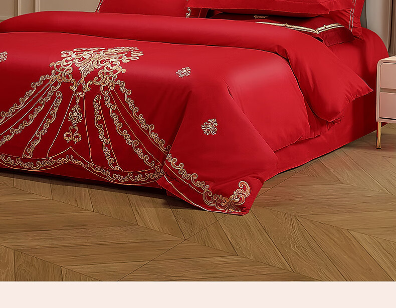 Shuixingjiafang Wedding Bedding Set of Six Pieces, 100% Cotton, Red, Wedding Bed Sheet And Duvet Cover, New Wedding Gift, European Embroidery Style, for 1.8m Bed 8