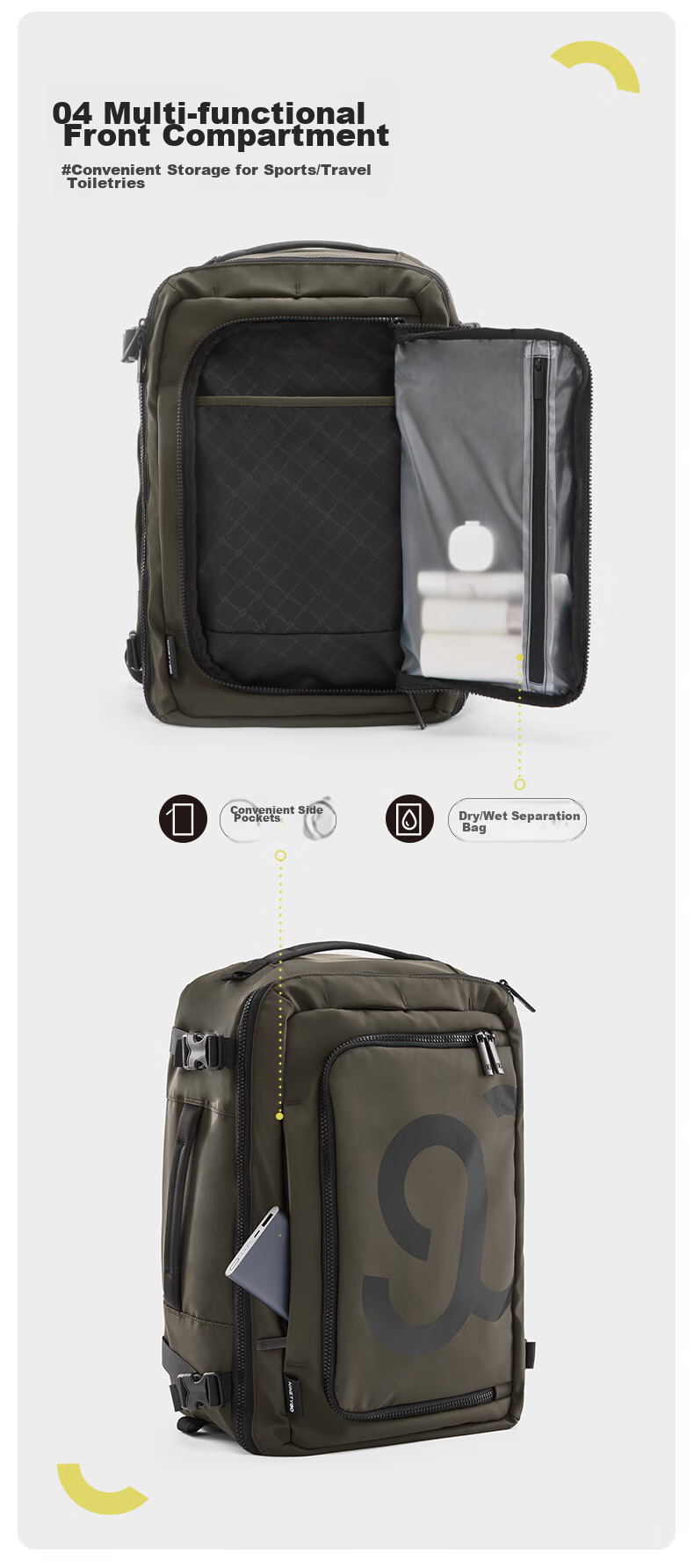 90Fen Outdoor Backpack, Large Capacity Travel Bag for Men And Women, Sports Backpack with Hand-Held And Crossbody Options, Coffee Color 7