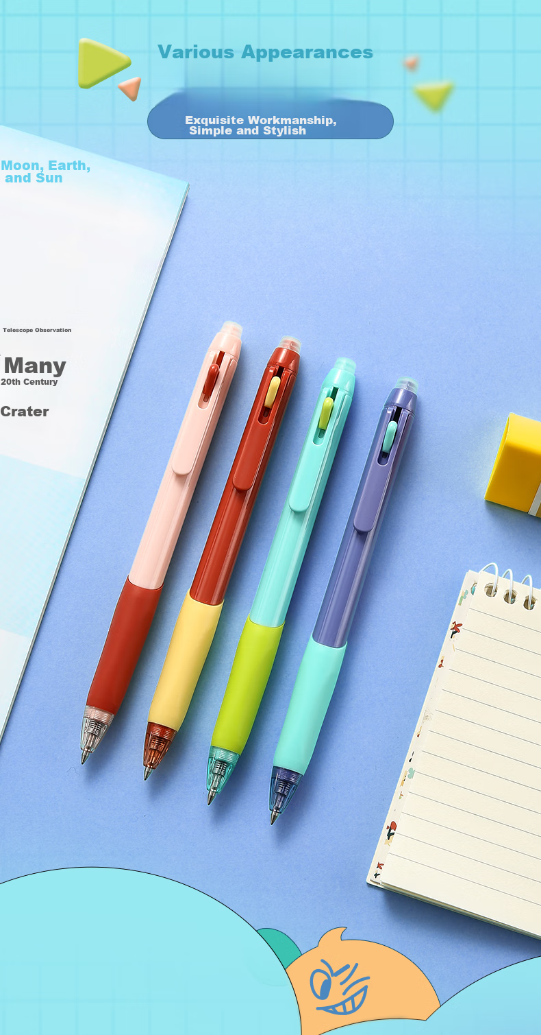 M&G Stationery Erasable Gel Pen with Comfort Grip Design, Retractable Bullet Tip 0.5mm Crystal Blue Color for Elementary School Students, Red Barrel 4-Pack AKPK0404B2 10