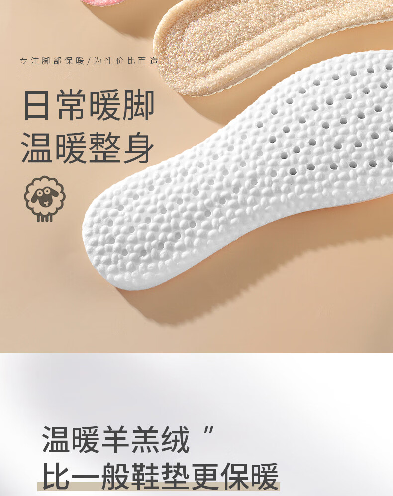 RENBEN 2 Pairs Warm Fleece-Lined Sports Insoles for Men And Women, Winter Cotton Cold-Proof 6019R Beige 37-38 Size 4