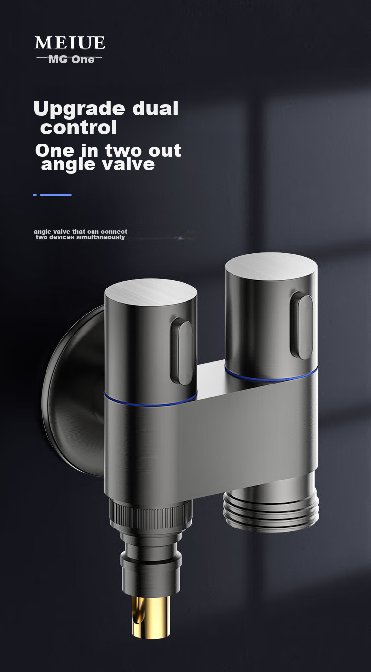 MEJUE One-In Three-Way Angle Valve for Washing Machine Faucet, Dual Outlet Independent Double Control, 1/2 Inch Brass Angle Valve Z-017282 1