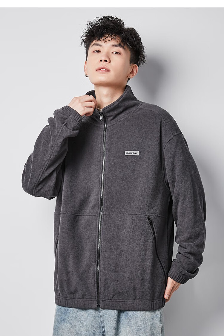 TonLion Men's Sherpa Fleece Jacket, Stand Collar, Loose Casual Jacket, Elegant Gray/second Batch, Size L 5