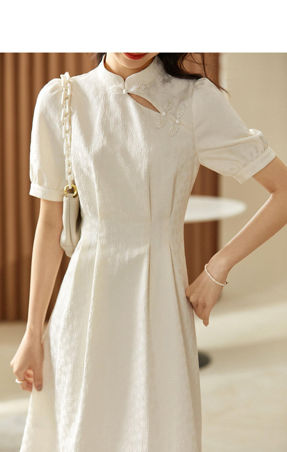Shangdu Bila New Chinese Style Stand Collar Pankou Improved Floral Qipao Dress Summer Apricot Base Floral 132L48002 M 17
