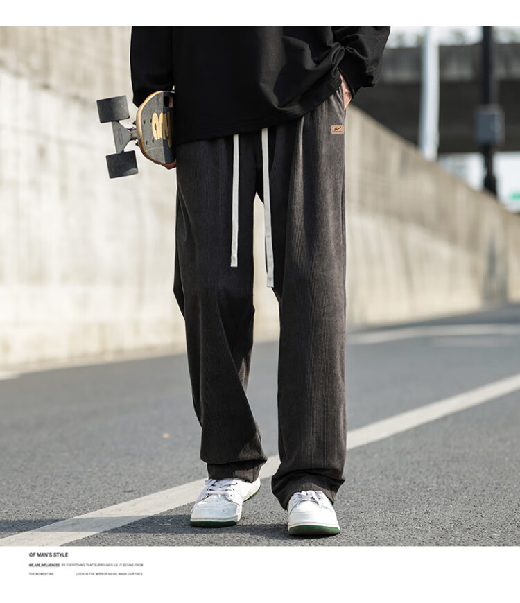 Huili Corduroy Pants for Men, Spring And Autumn New Style, Loose Straight Wide-Leg, Casual Sports Trousers, Long Pants, Black, 3XL 19