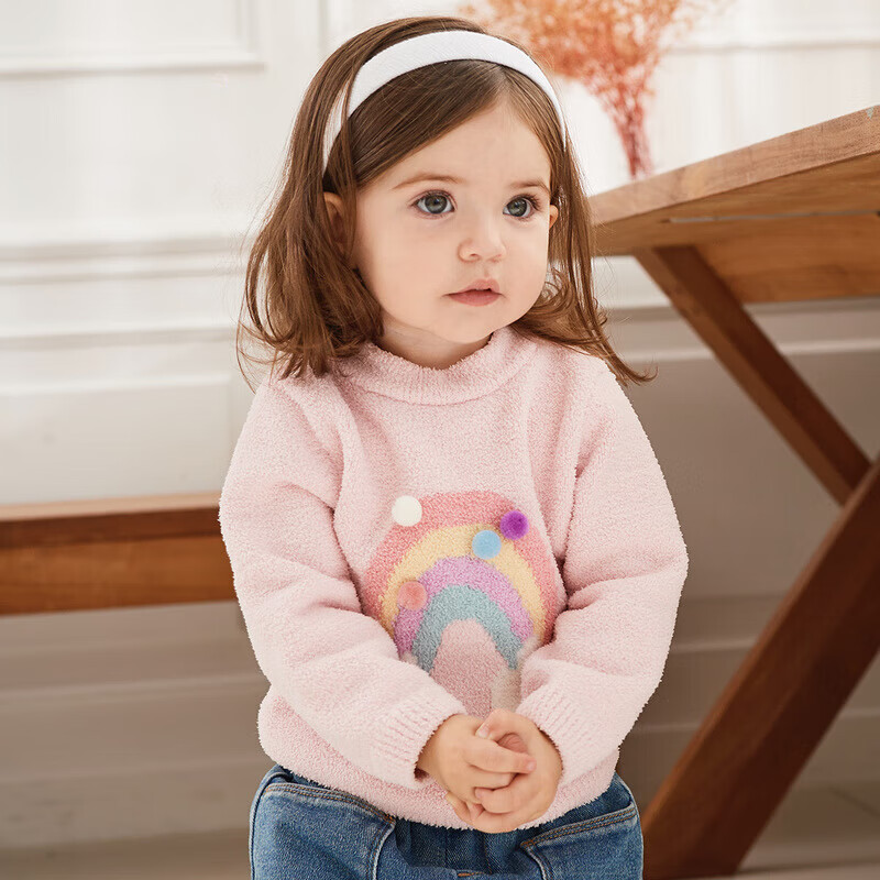 DAVE&BELLA Children's Sweater 2022 Autumn Winter Kids Chenille Knitwear Baby Girl Rainbow 73cm DB4224229