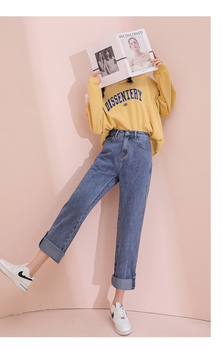 TonLion 2023 Loose Straight-Leg Jeans Wide-Leg High-Waist Versatile Casual Pants Light Denim Blue 26 10