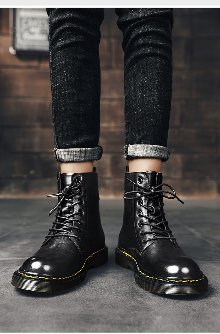 骑士靴秋季休闲鞋厚底百搭运动鞋日常工装鞋防滑男士徒步户外登山鞋