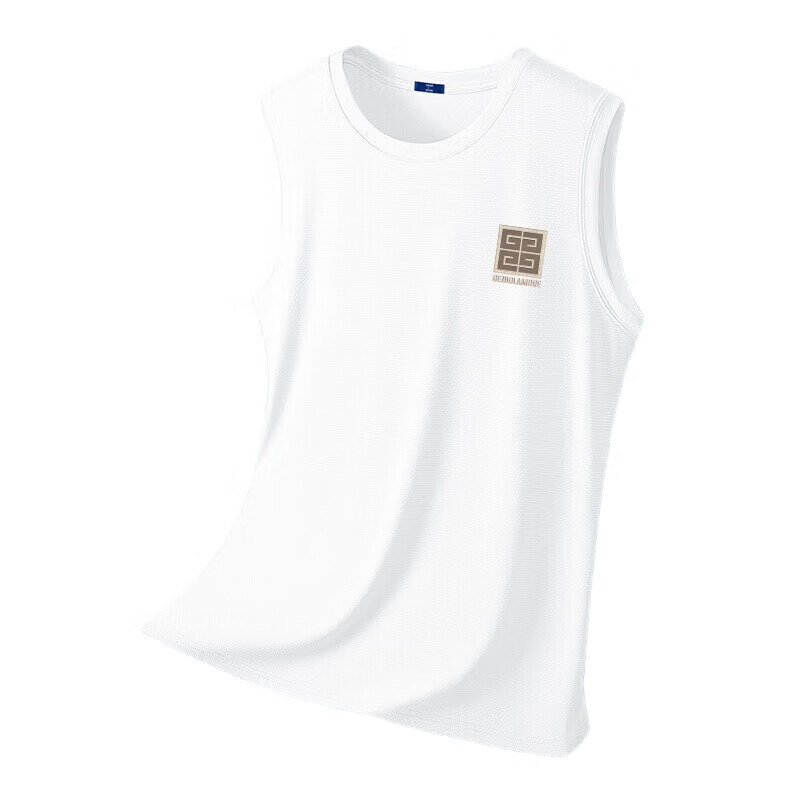 GENIOLAMODE Men's Tank Top, Summer Ice Silk Cool Feeling Quick-Dry Breathable Sports Cool Vest Sleeveless T-Shirt Undershirt, White, 2XL