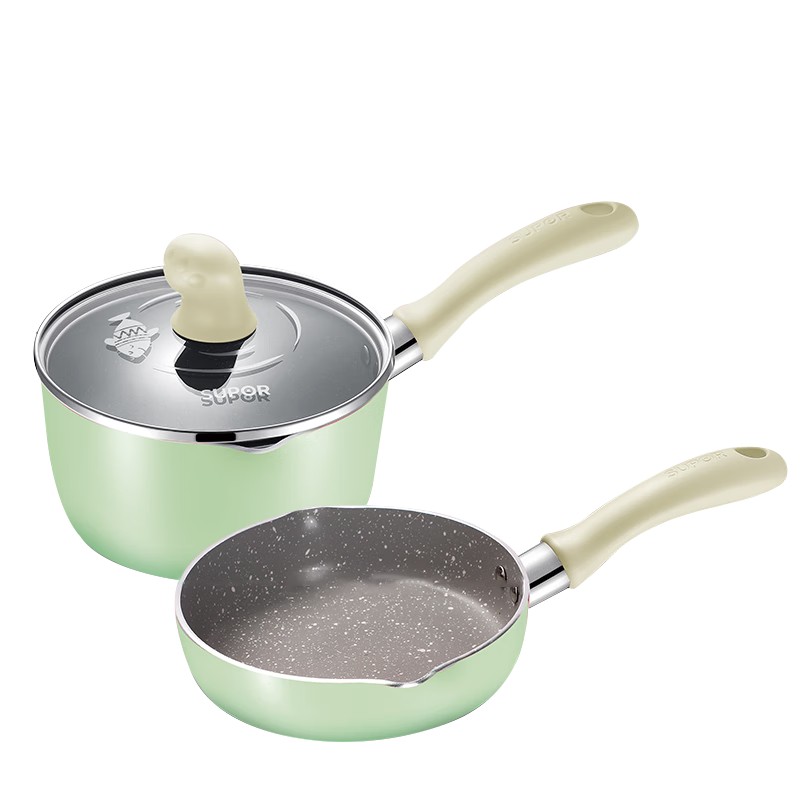 SUPOR Non-Stick Milk Pan Set with Flat Bottom, Baby Food Pot, Noodle Soup Pot, Milk Heating Pot, Compatible with Induction Cooker TP1956E1-G