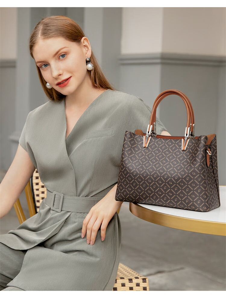 Goldlion Women's Handbag, PVC Printed Tote Bag with Handle, Birthday Gift 2