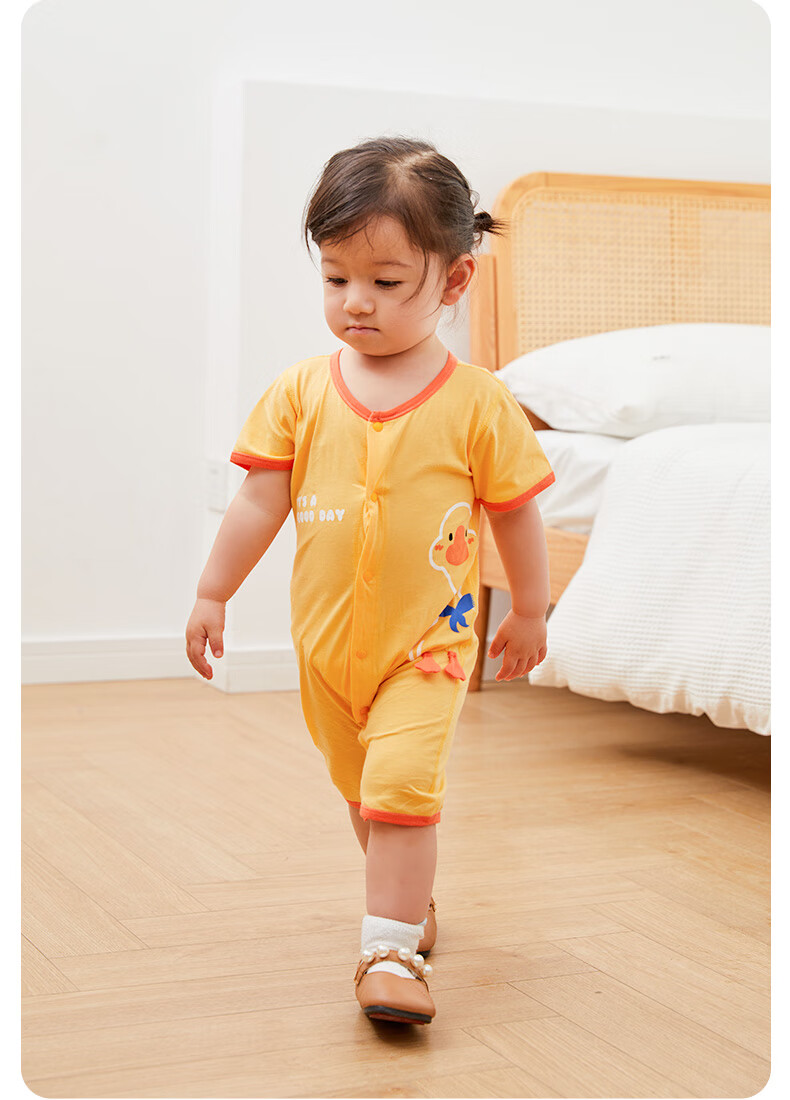 Shubeiyi Baby Clothes, Summer Newborn Onesie, Short-Sleeve Infant Romper, Cute Crawling Suit, Big Mouth Duck Jiang Huang, 73CM 9