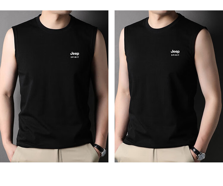 JEEP SPIRIT Cotton Tank Top for Men, Summer Round Neck Sleeveless Tee, Men's Wearable Elastic Undershirt, Black, 3XL 14