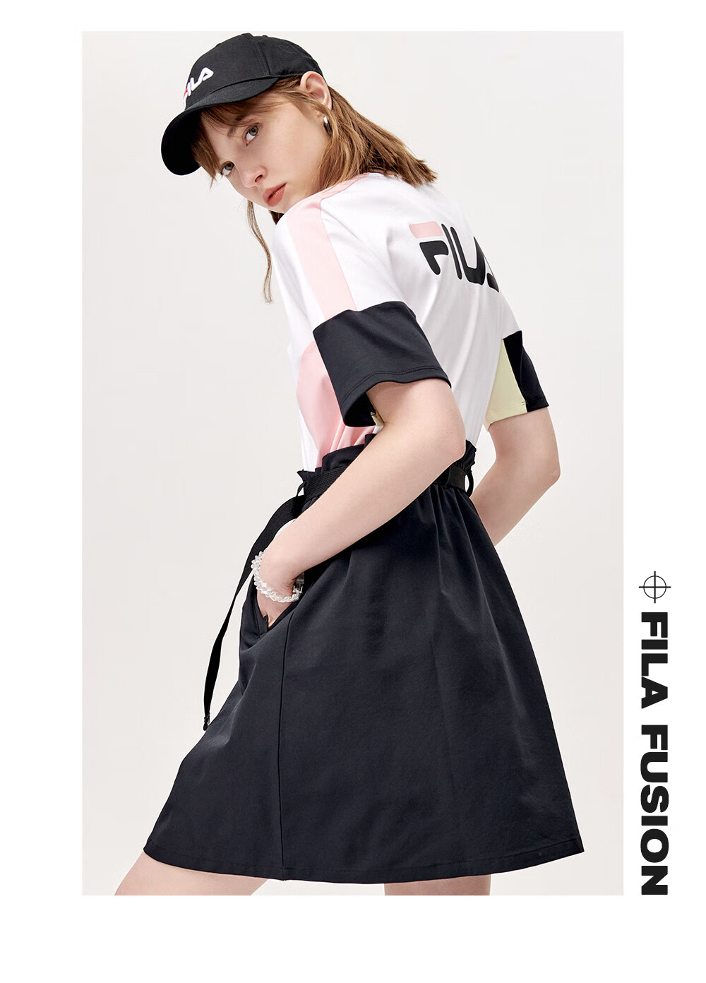fila fusion斐乐潮牌女装连衣裙2021夏季新款撞色拼接时尚休闲裙