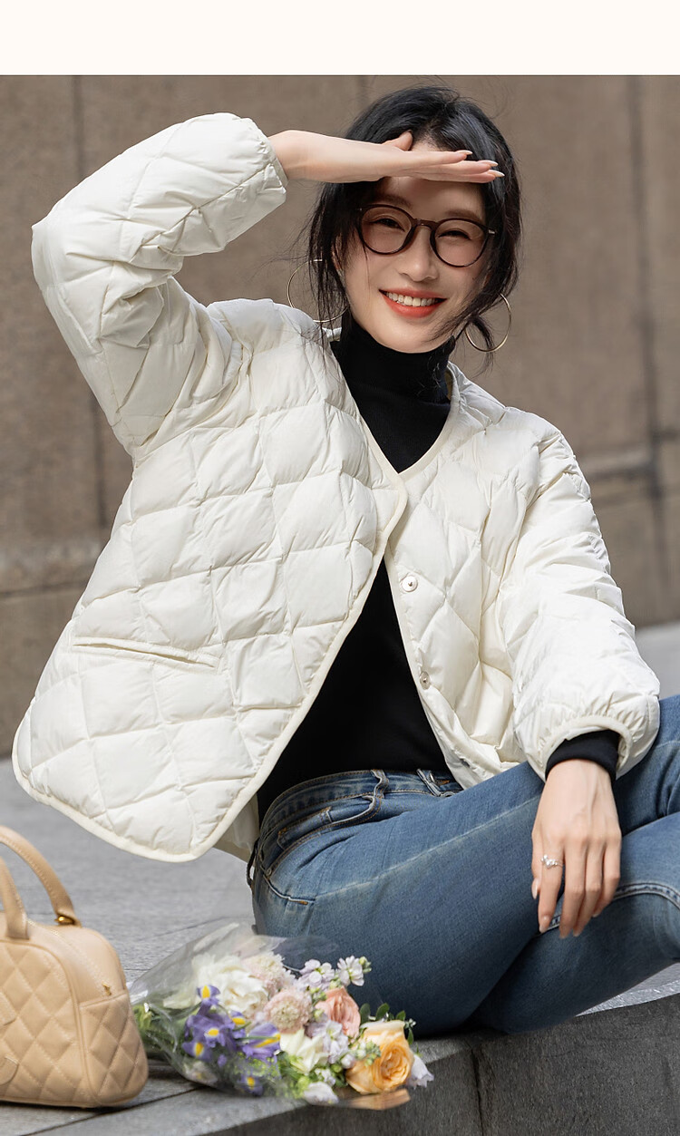 Dme [Lightweight And Warm] Winter Luxury 90% Duck Down Round Neck Long Sleeve Slim-Fit Women's down Jacket 18
