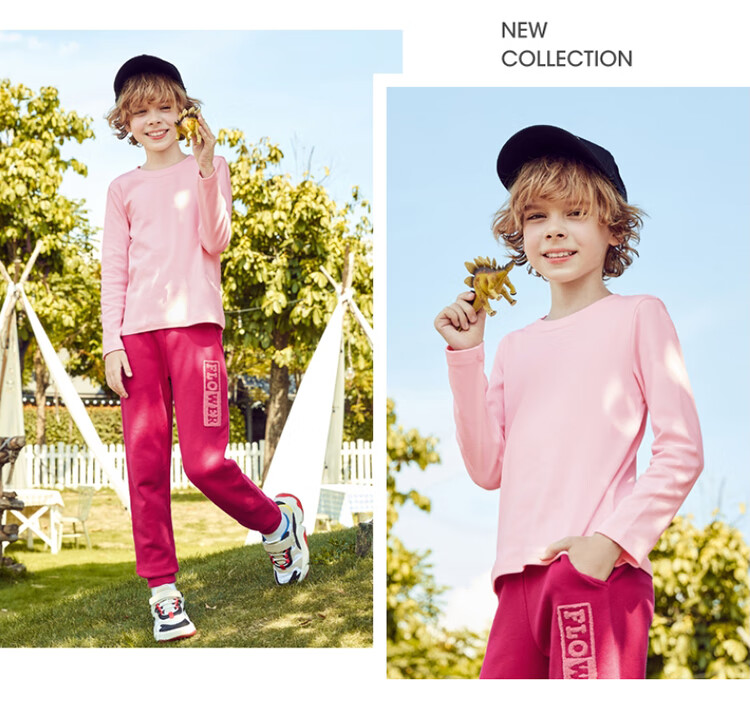Baleno Children's Spring Solid Color Crew Neck Base Layer Long Sleeve Top for Boys And Older Children 82031811 29R Pink 120cm 16