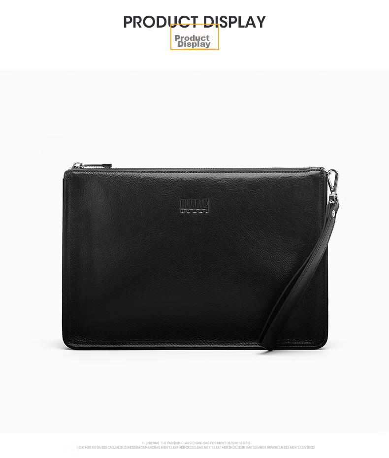 ELLE HOMME Men's Clutch Bag, High-Quality Top-Layer Leather Zipper Wallet, Large Capacity Handbag, Fashionable Men's Bag, 01850 Black, Birthday Gift for Boyfriend 6