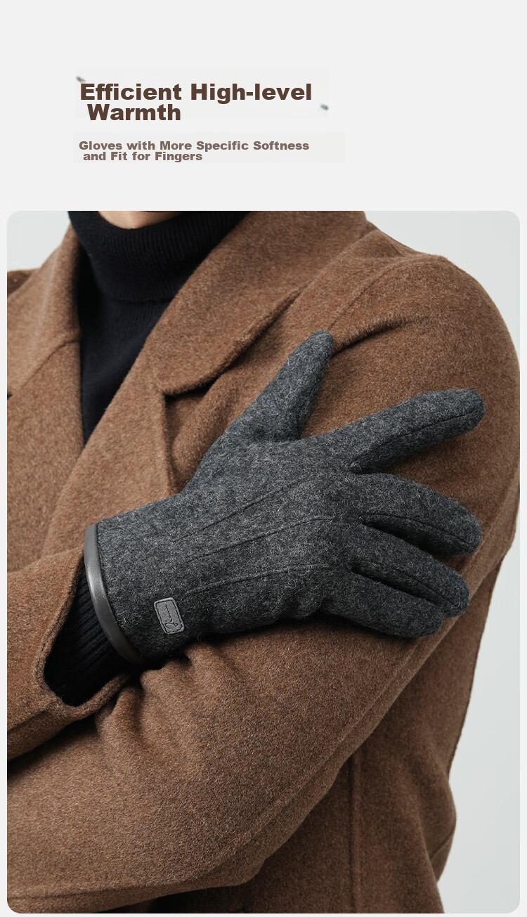JIUMU Wool Thermal Gloves for Men, Winter Thickened Fleece-Lined Windproof Cold-Resistant Touchscreen Compatible Gloves 9