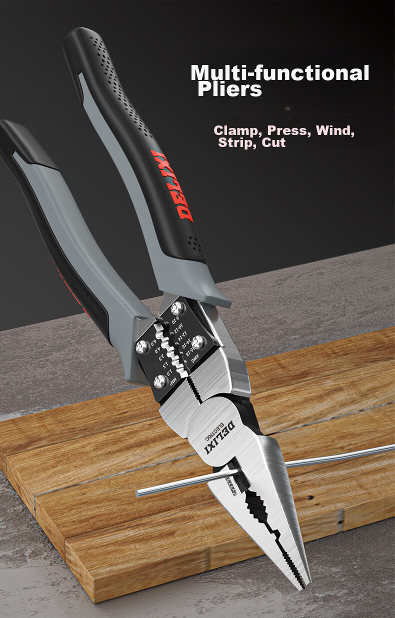 DELIXI Tiger Pliers, Multi-Functional Diagonal Cutting Pliers, Needle-Nose Pliers, Specialized Electrician Wire Stripping Pliers, Hardware Universal Wire Cutters, Steel Wire Pliers, 6 Inches 2