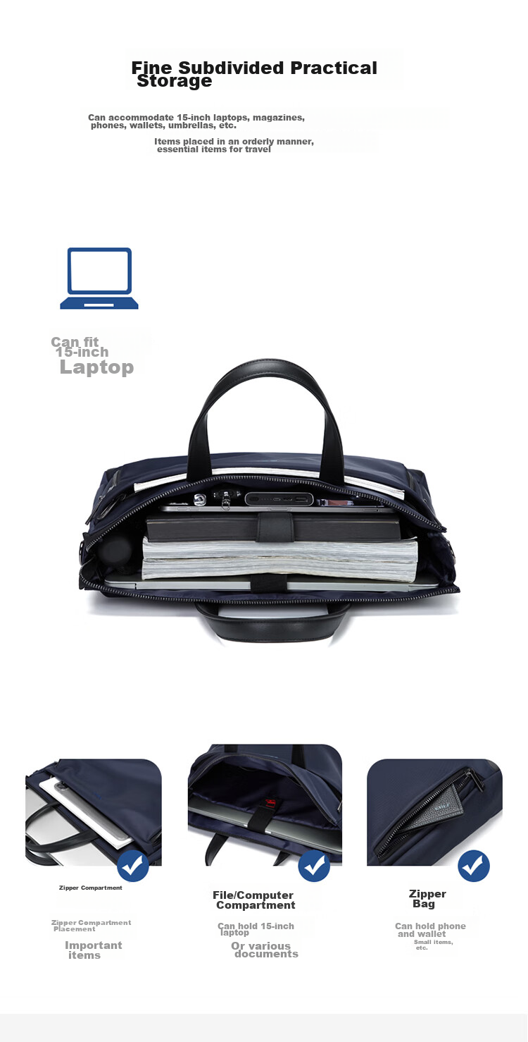 GOLF Business Briefcase, Large Capacity Handbag for Men, Can Hold 15-Inch Laptop, Horizontal Style with Multiple Compartments, Casual Shoulder Crossbody Bag for Men, 5I768305J, Navy Blue 7