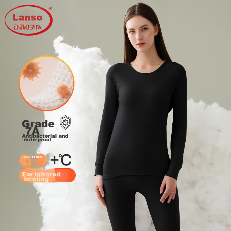 LangSha Women's Autumn Underwear Set, Pure Cotton Thin Thermal Underwear, Antibacterial And Anti-Mite, Middle-Aged And Elderly Warm Underwear Set