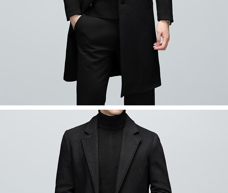 ROMON Autumn Winter Woolen Coat Business Casual Trendy Men's Trench Coat 1930 Navy Blue L 4