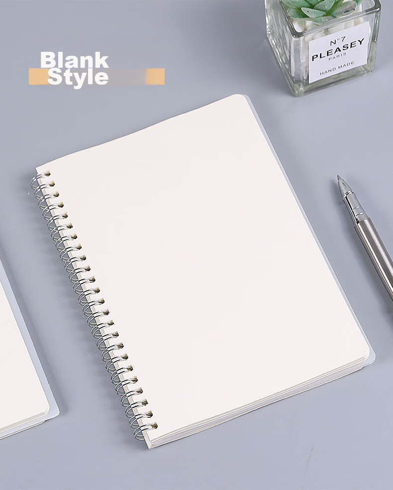 SHEN SHI B5/80 Sheets Transparent Cover Spiral Notebook Soft Copy Book Blank Page Journal Notebook Wirebound Notebook 1 Blank Version J8518-2 5