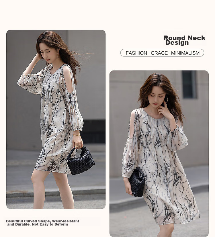 Dme [In Water One Side] Summer Chinese Style New Chinese Elegant Ink Wash Print Off-Shoulder Lightweight Concealing Women's Dress 6
