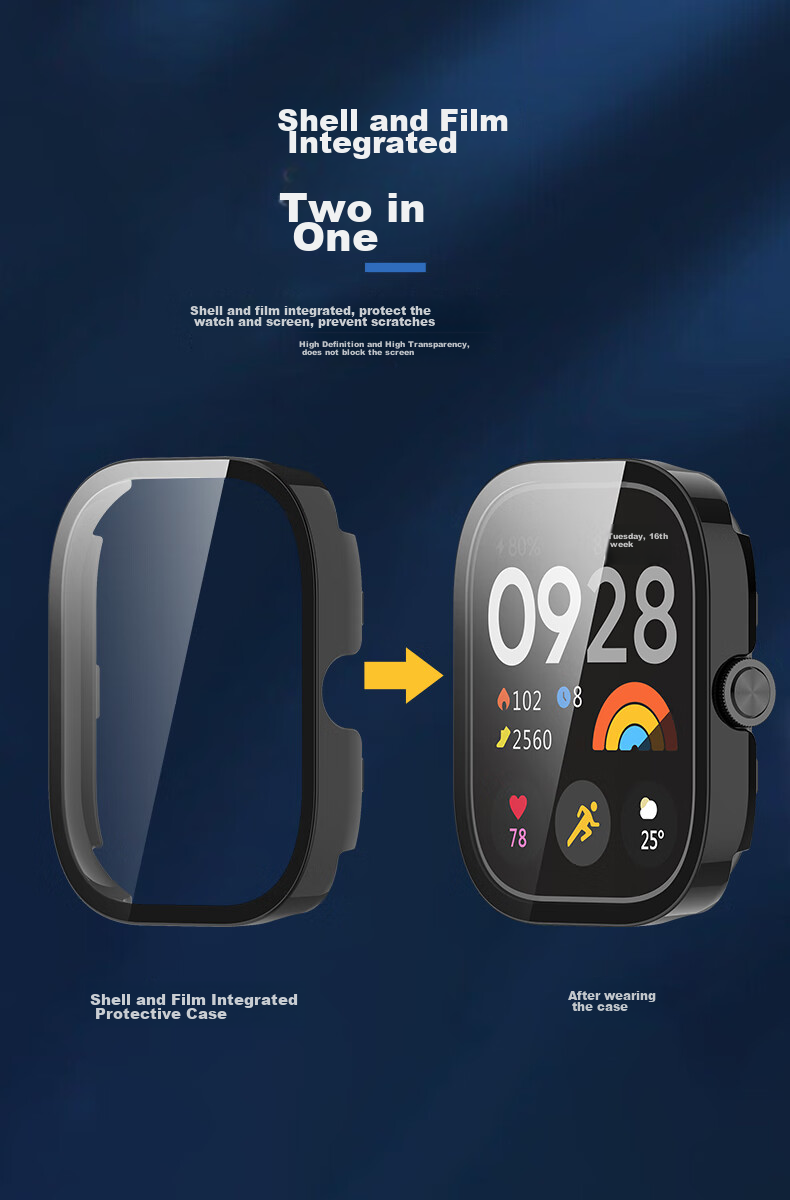 KMaxAI Compatible with Redmi Watch 5/4 Protective Film + Case, All-In Full Coverage, Xiaomi Redmi Watch Dial Protector & Screen Film, Hard Shell Anti-Fingerprint Tempered Glass Film, Transparent 6