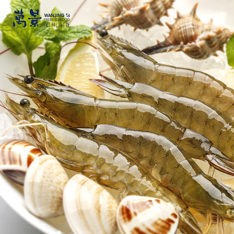 万景国产大虾 盐冻北海白虾(大号) 80-100只净重4斤 聚餐 海鲜