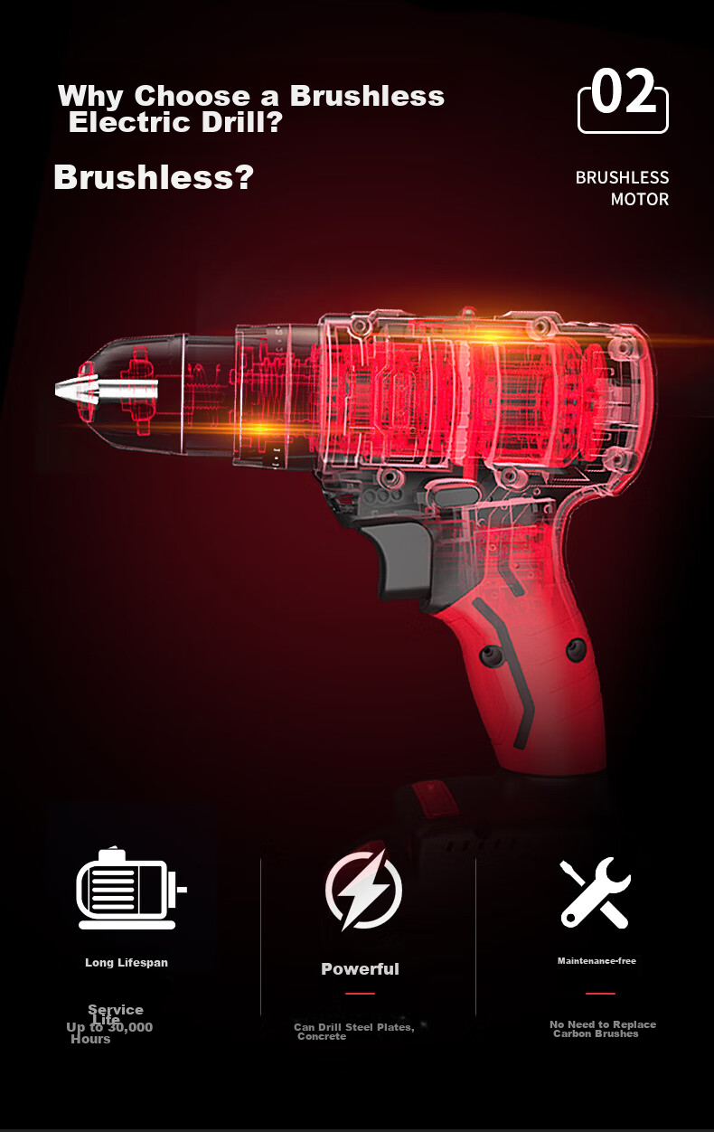 DeliXidianqi 21V Brushless Electric Drill, Rechargeable Lithium Impact Drill, Multifunctional Household Electric Drill, Household Electric Screwdriver, 4.0 4