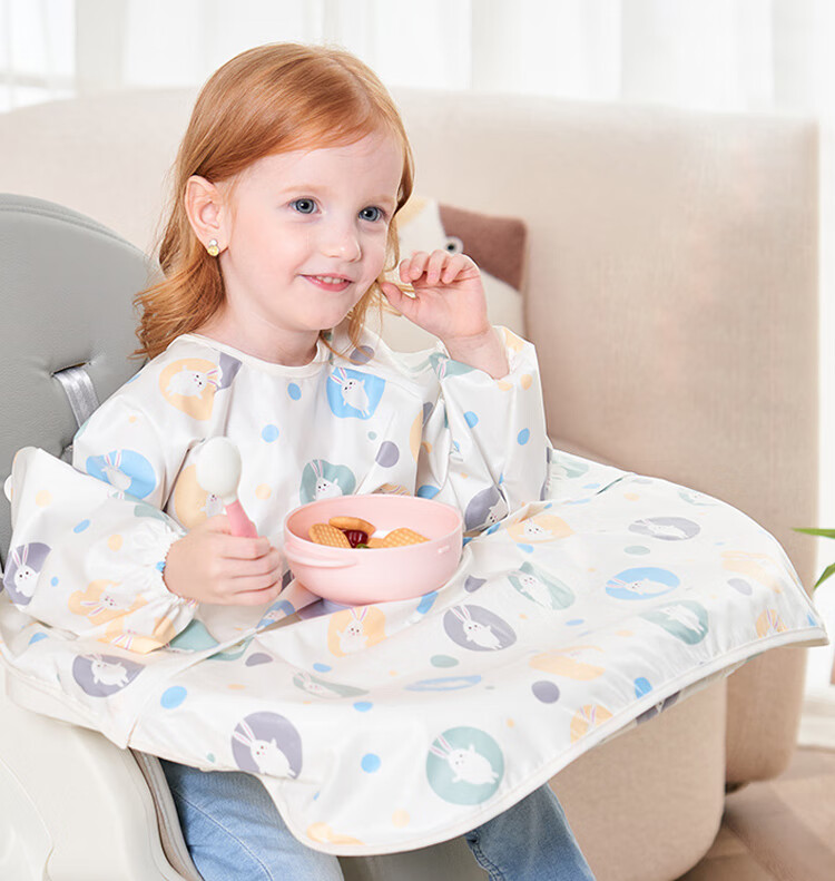 9I9 Baby Eating Cover Chair Set, Water-Resistant, Detachable, Infant Anti-Dirt Bib, Long-Sleeve Apron, A221 Rabbit 7